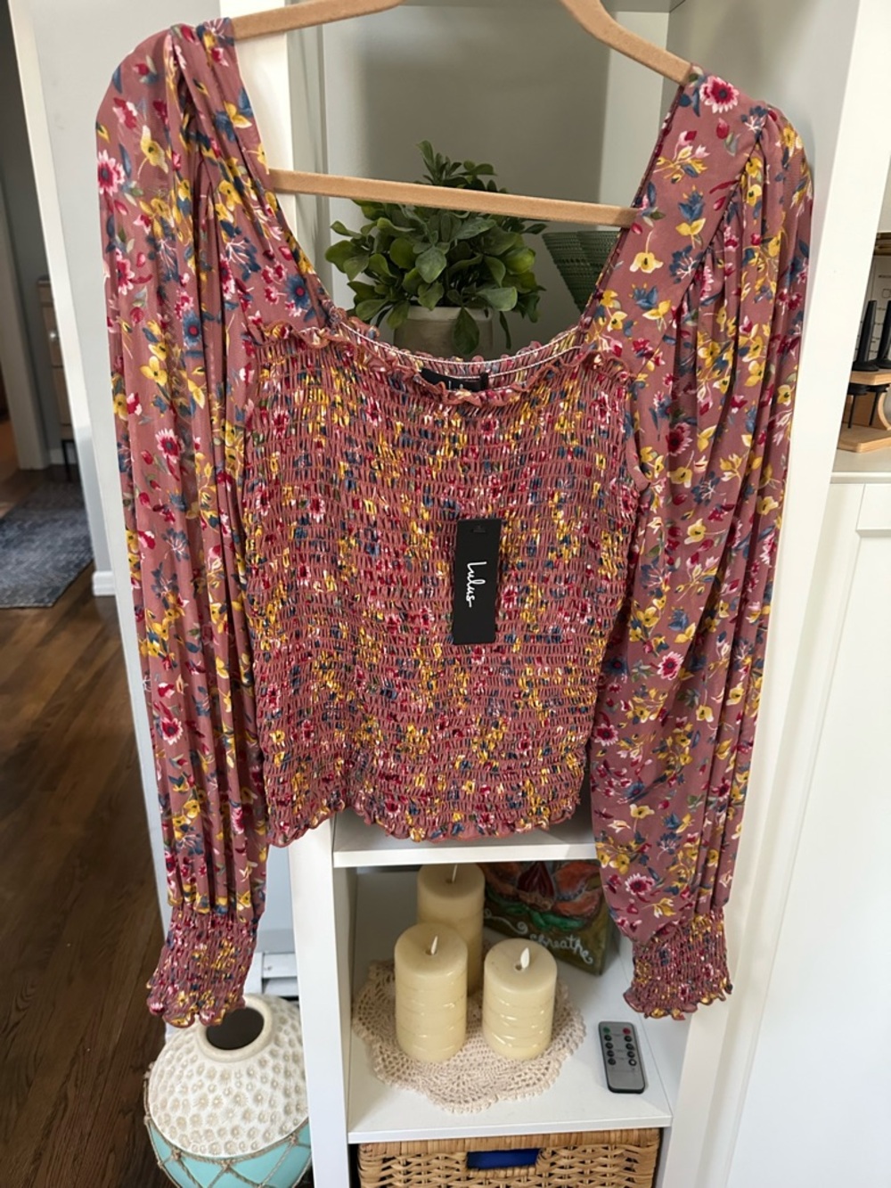 Lulu's Mauve Floral Smocked Long-Sleeve Top